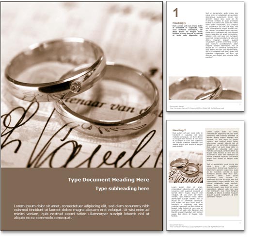 Page layouts of the Wedding Rings Word template design