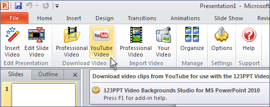 The all new 123PPT Video Backgrounds Studio not only allows you to download and import professional video backgrounds from 123PPT but also import your own videos and YouTube clips