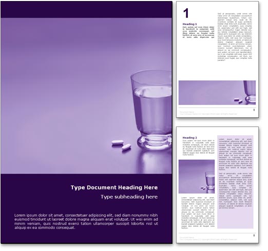 Royalty Free Glass of Water & Pills Microsoft Word Template In Purple